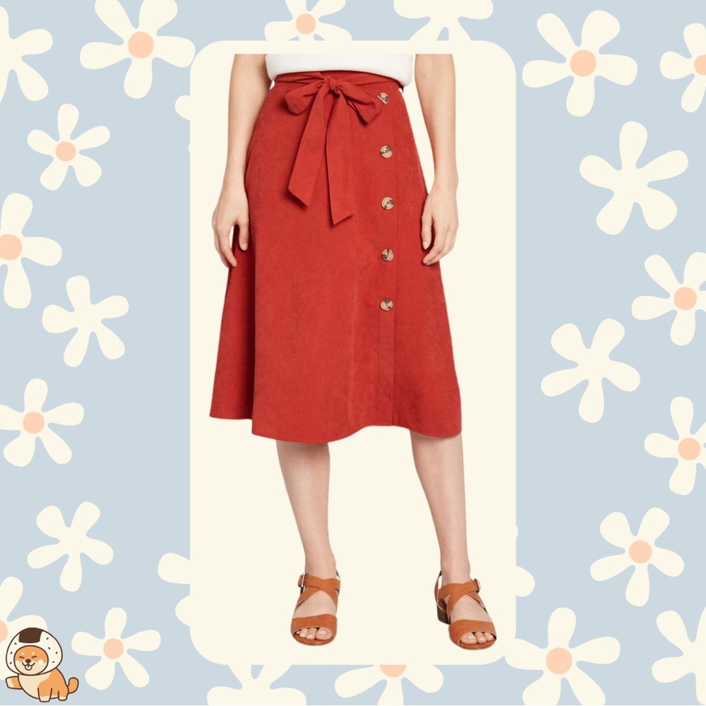 ModCloth Slay and Sashay Midi Skirt, Red Orange, Sz Sm